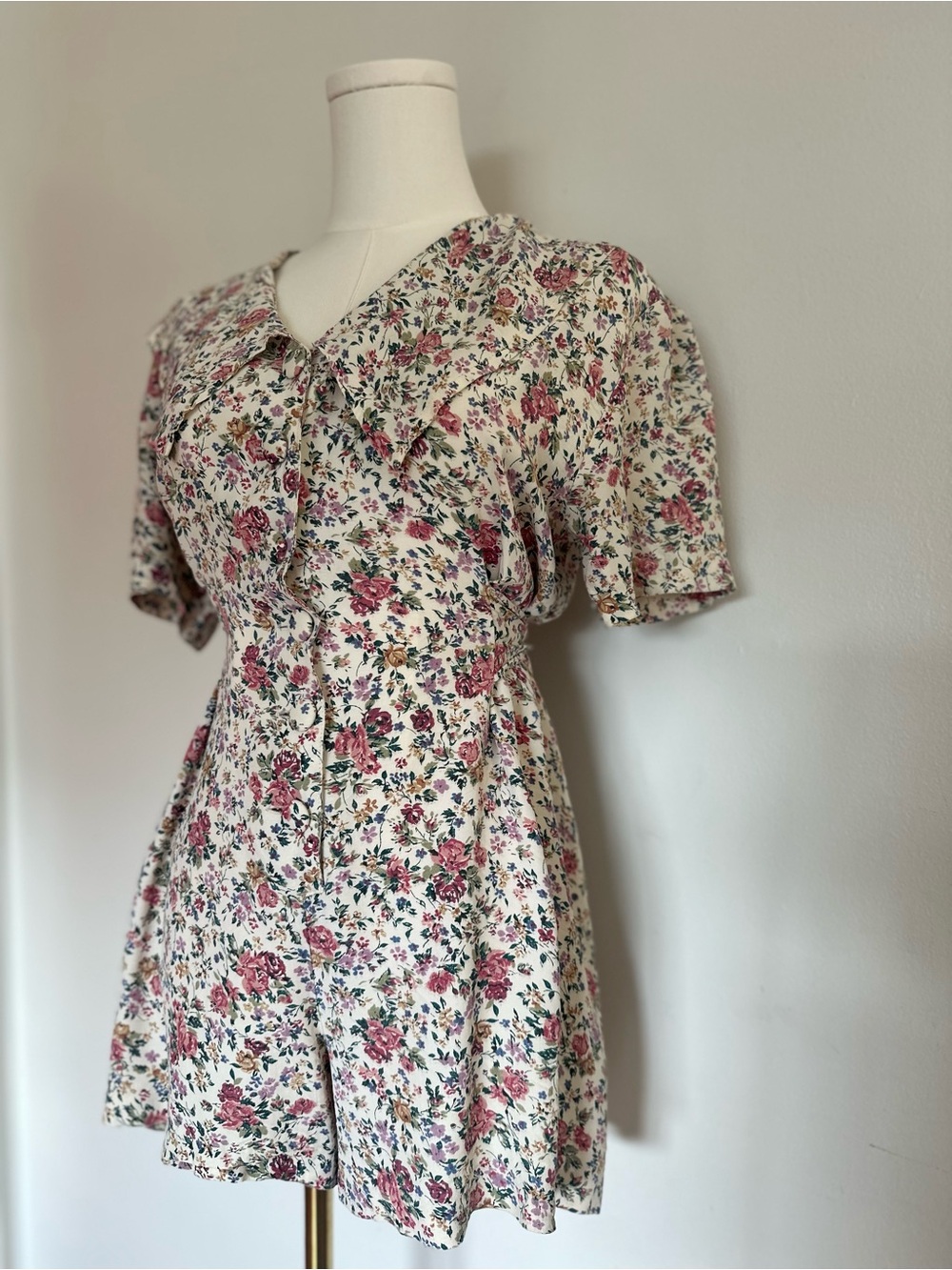 Vintage 90s PARAO Floral Statement Collar Dress Romper Made in USA